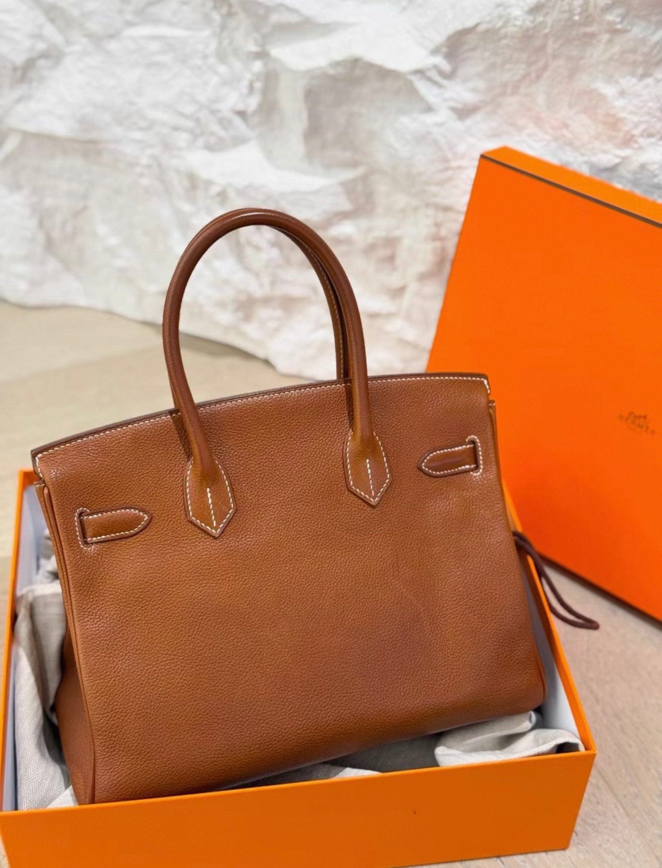 Hermès Birkin 30 Gold Saddle leather Palladium Hardware