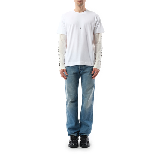 Multi Layer Jersey Long Sleeve T-Shirt in White/Ecru