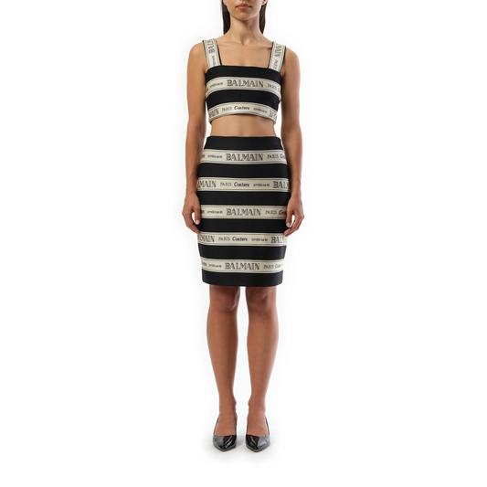 Striped Balmain Jacquard Short Skirt in Black/Beige