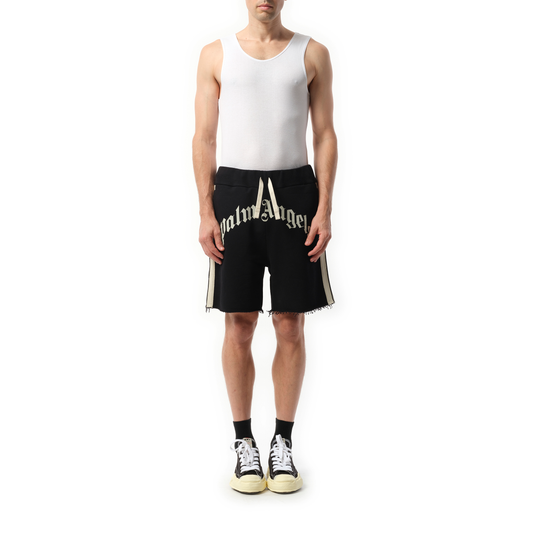 Curved Logo Track Sweatshorts in Black/Ivory