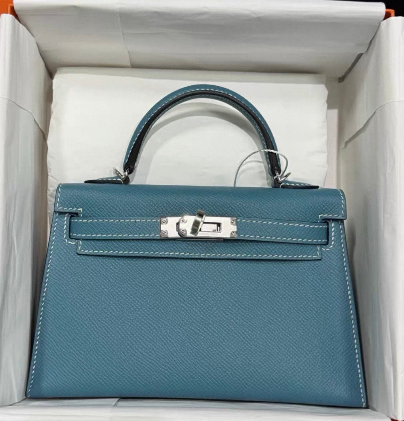Hermès Mini Kelly 20 Blue Denim Epsom leather palladium hardware