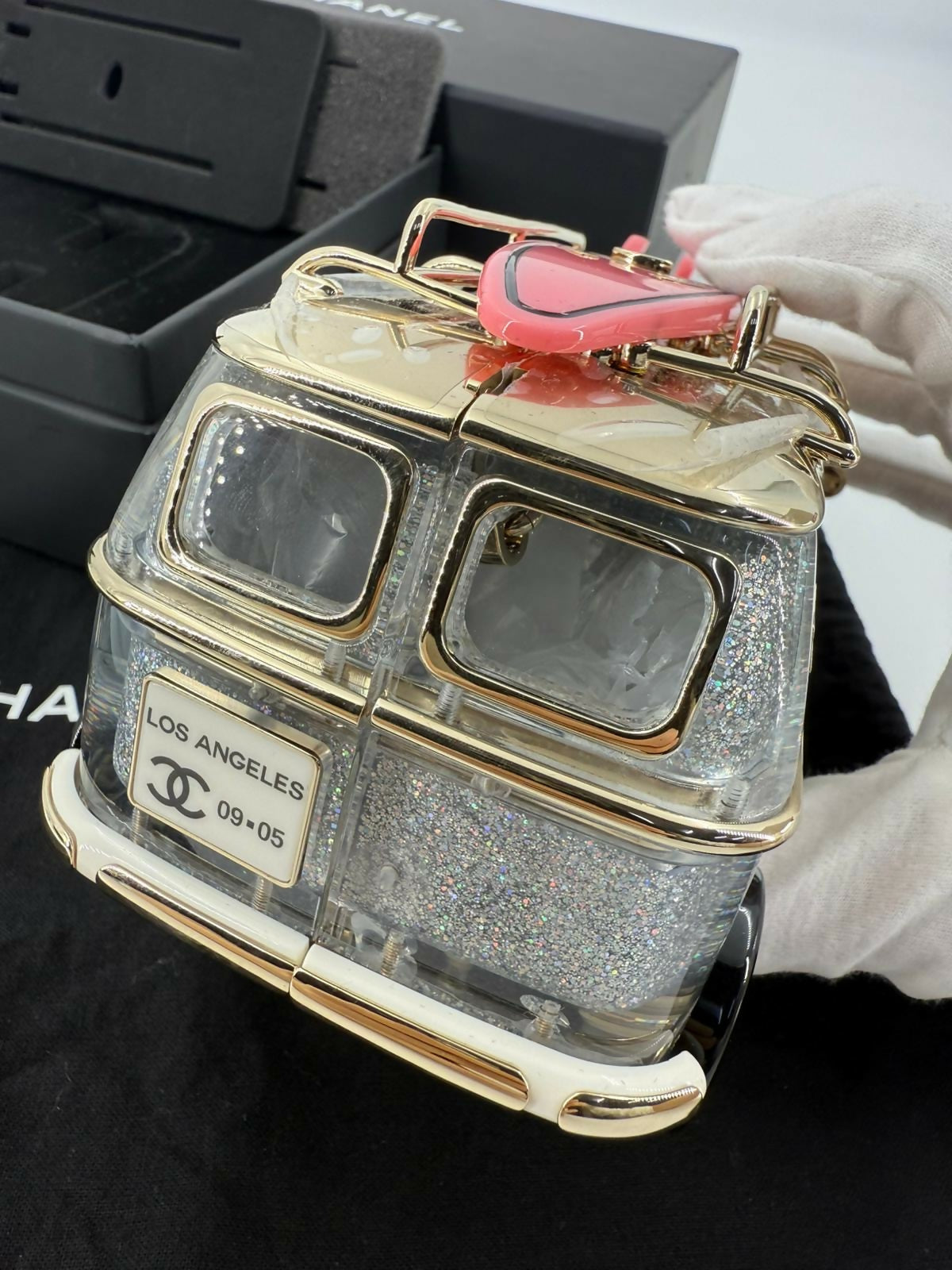 Chanel Cruise 24C Silver Glitter Lucite, Multicolor Rhinestone & Enamel Hollywood Mini Van Minaudière with Light Gold Hardware