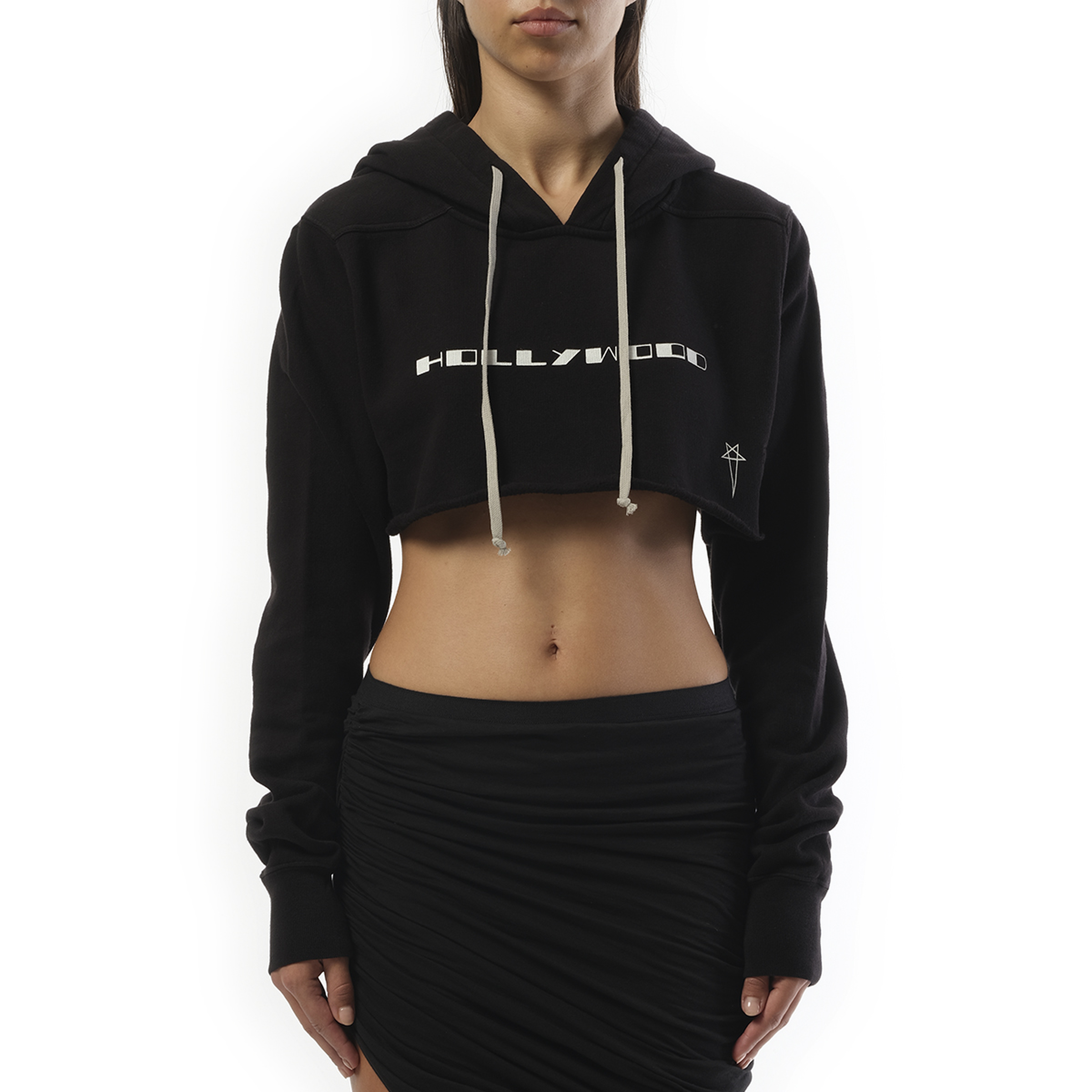 Hollywood Cropped Hoodie in Black/Milk