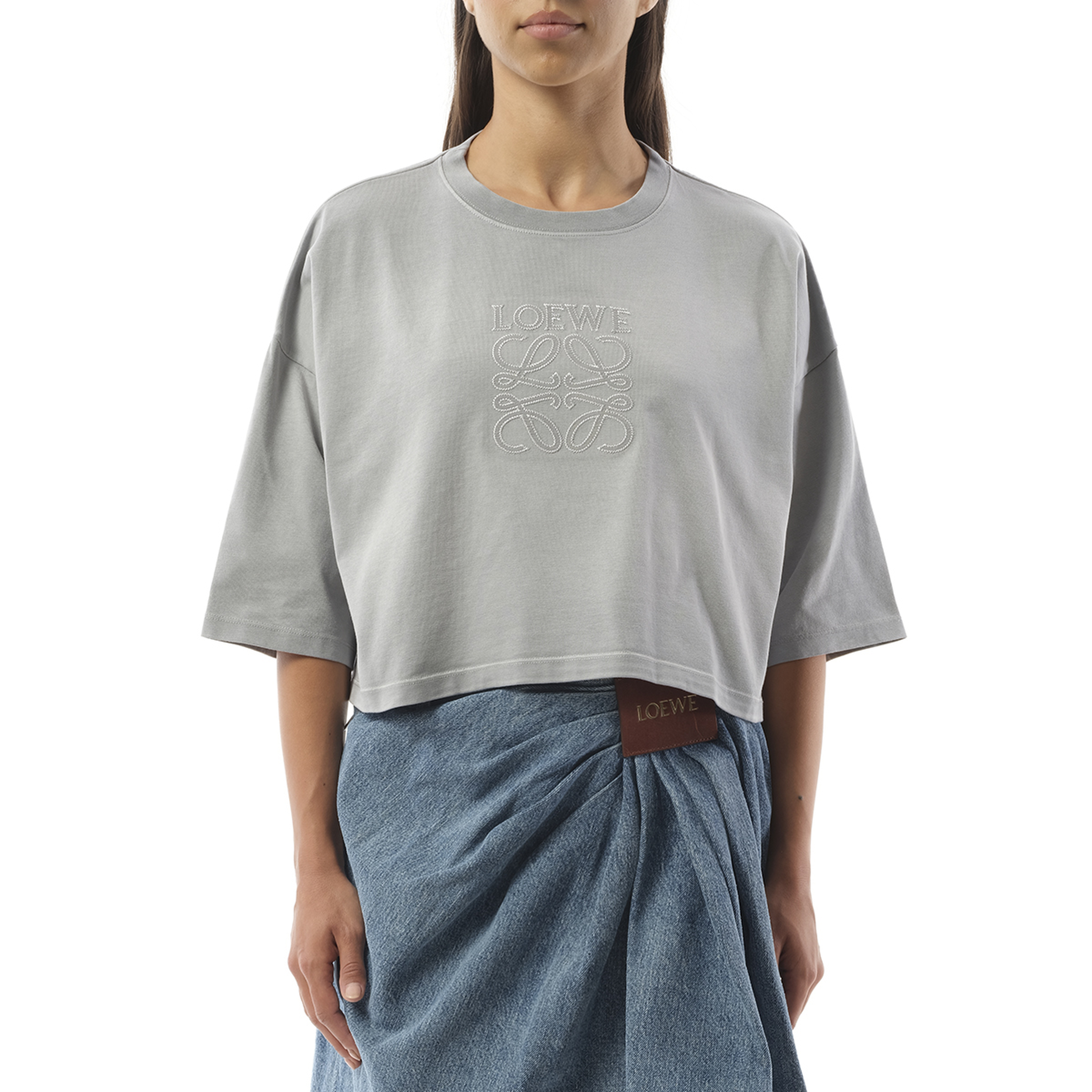 Cropped Anagram T-Shirt in Light Grey