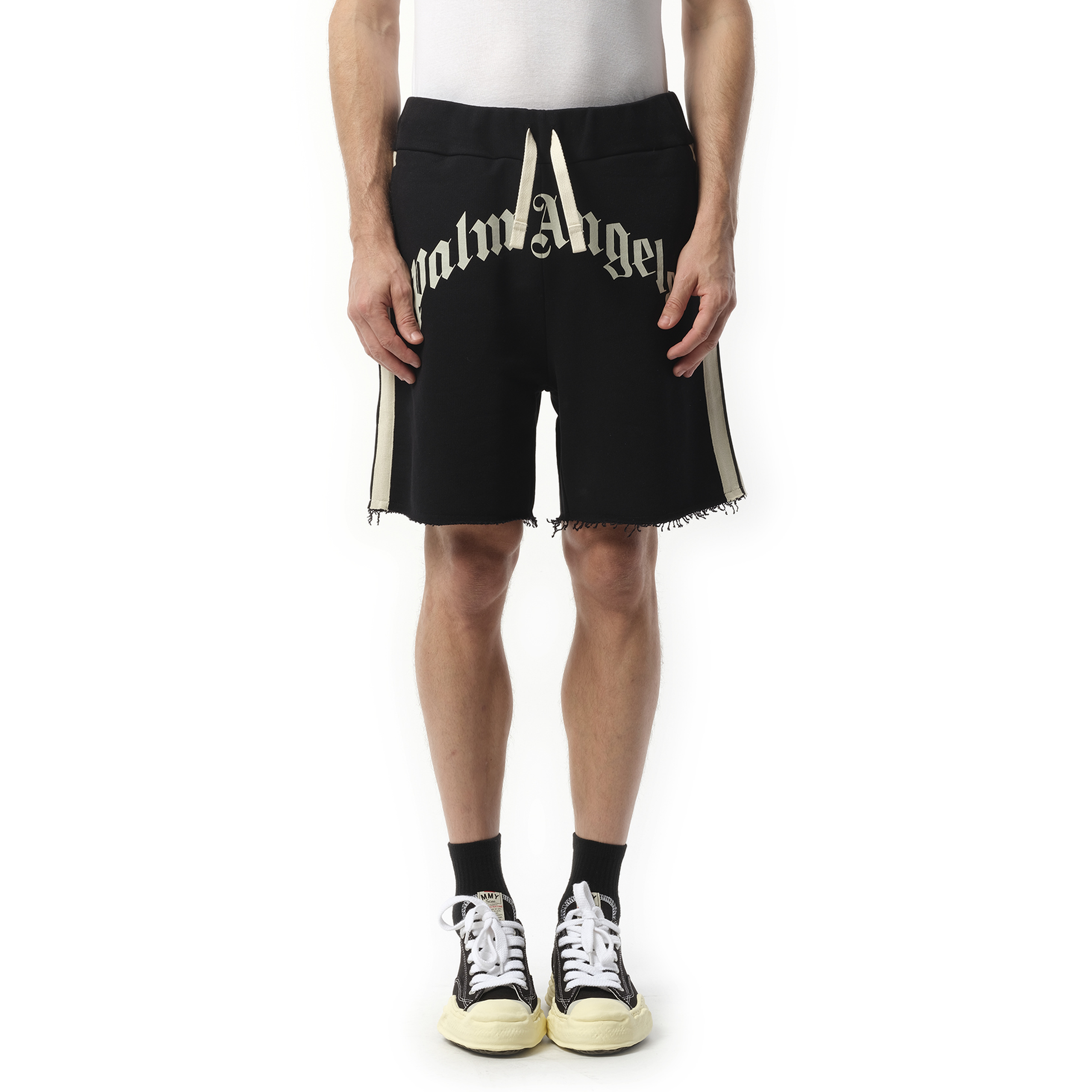 Curved Logo Track Sweatshorts in Black/Ivory