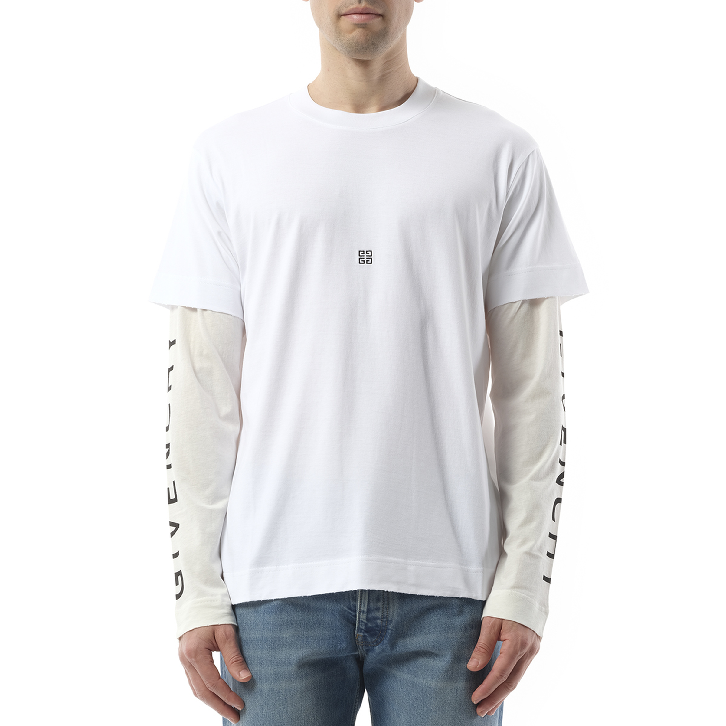 Multi Layer Jersey Long Sleeve T-Shirt in White/Ecru