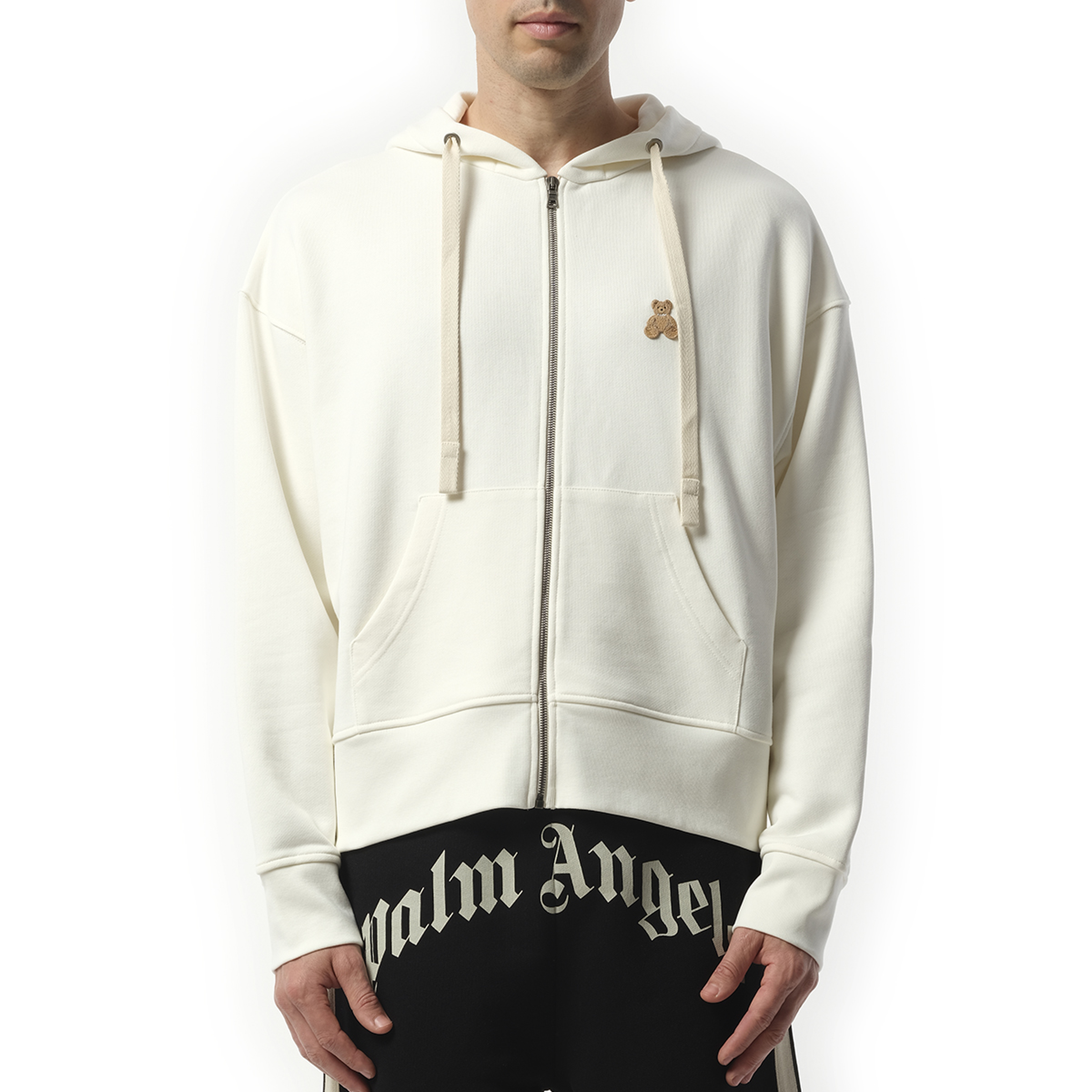 Bear in Mind Zipped Hoodie in Off White/Brown