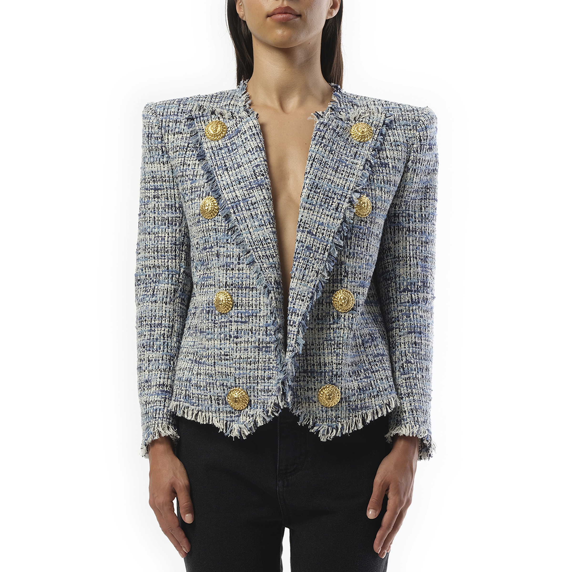 Side To Side Tweed Spencer Jacket in Blue