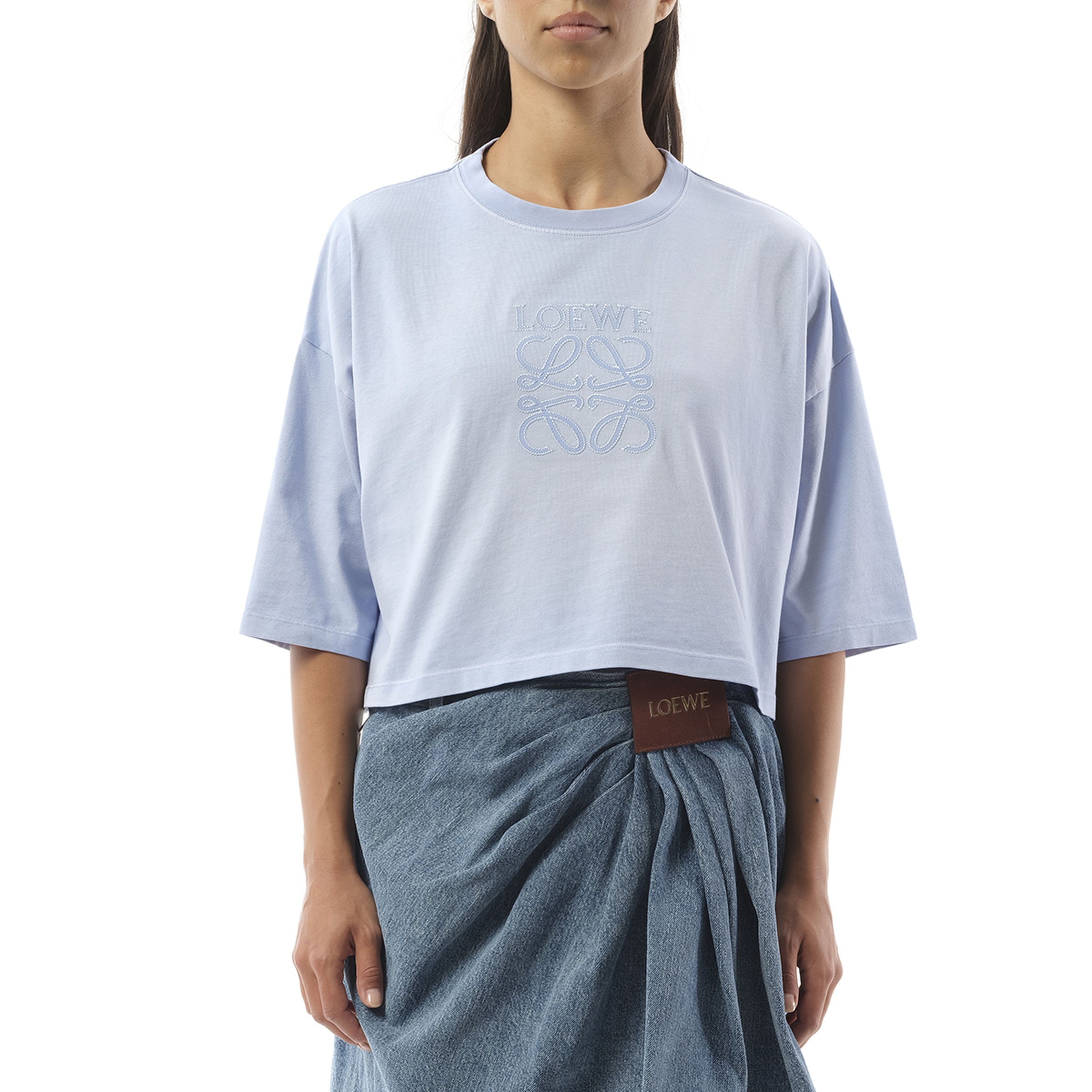 Cropped Anagram T-Shirt in Light Blue