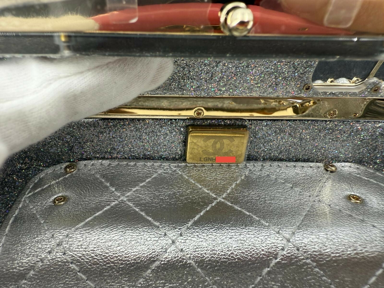 Chanel Cruise 24C Silver Glitter Lucite, Multicolor Rhinestone & Enamel Hollywood Mini Van Minaudière with Light Gold Hardware