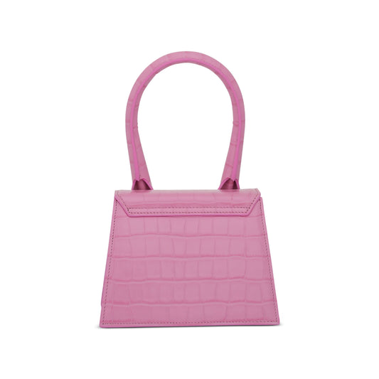 Le Chiquito Moyen Croc Embossed Leather Bag in Pink