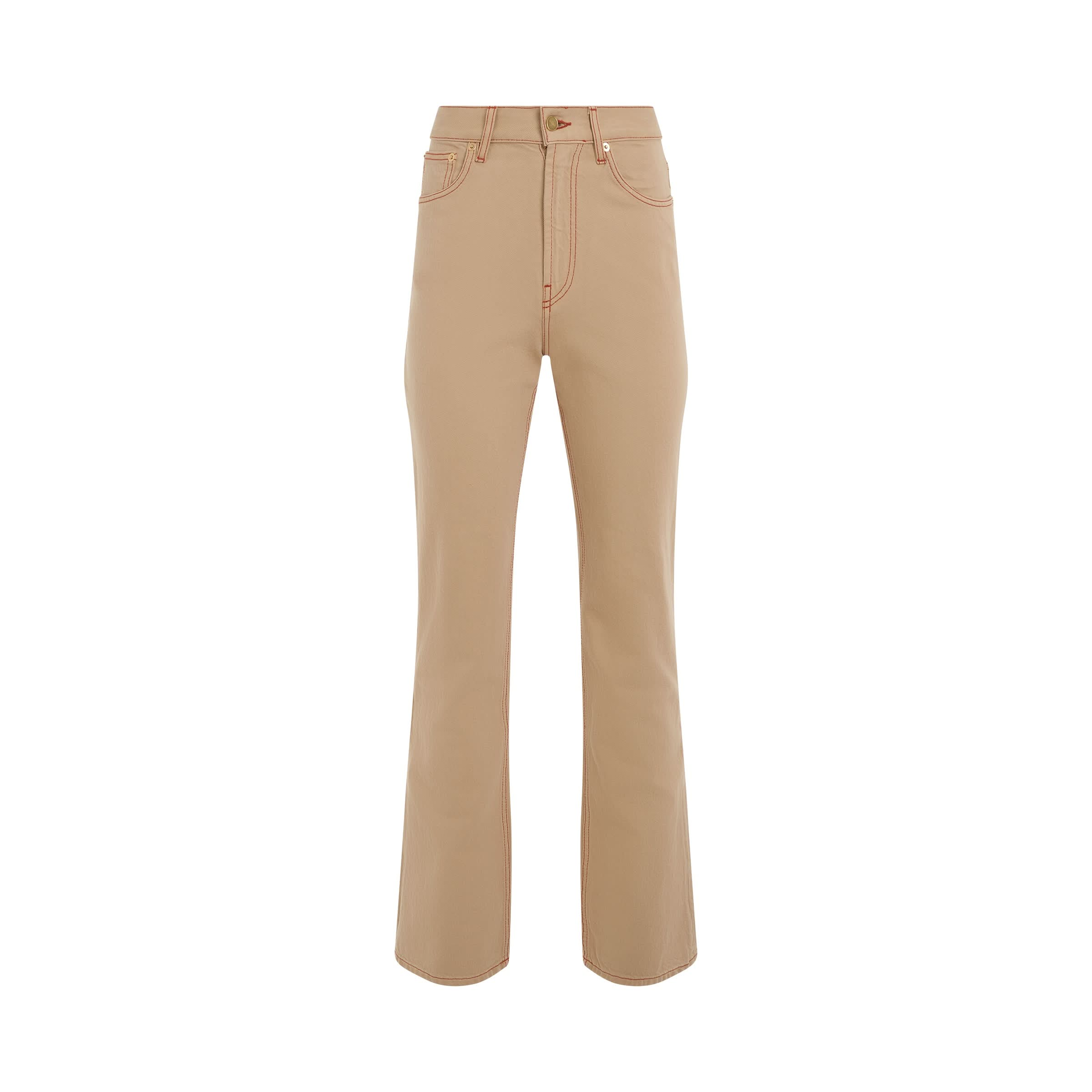 Flared Denim Jeans in Beige