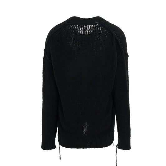 Knit Cardigan with Ribbed Waistband in Black