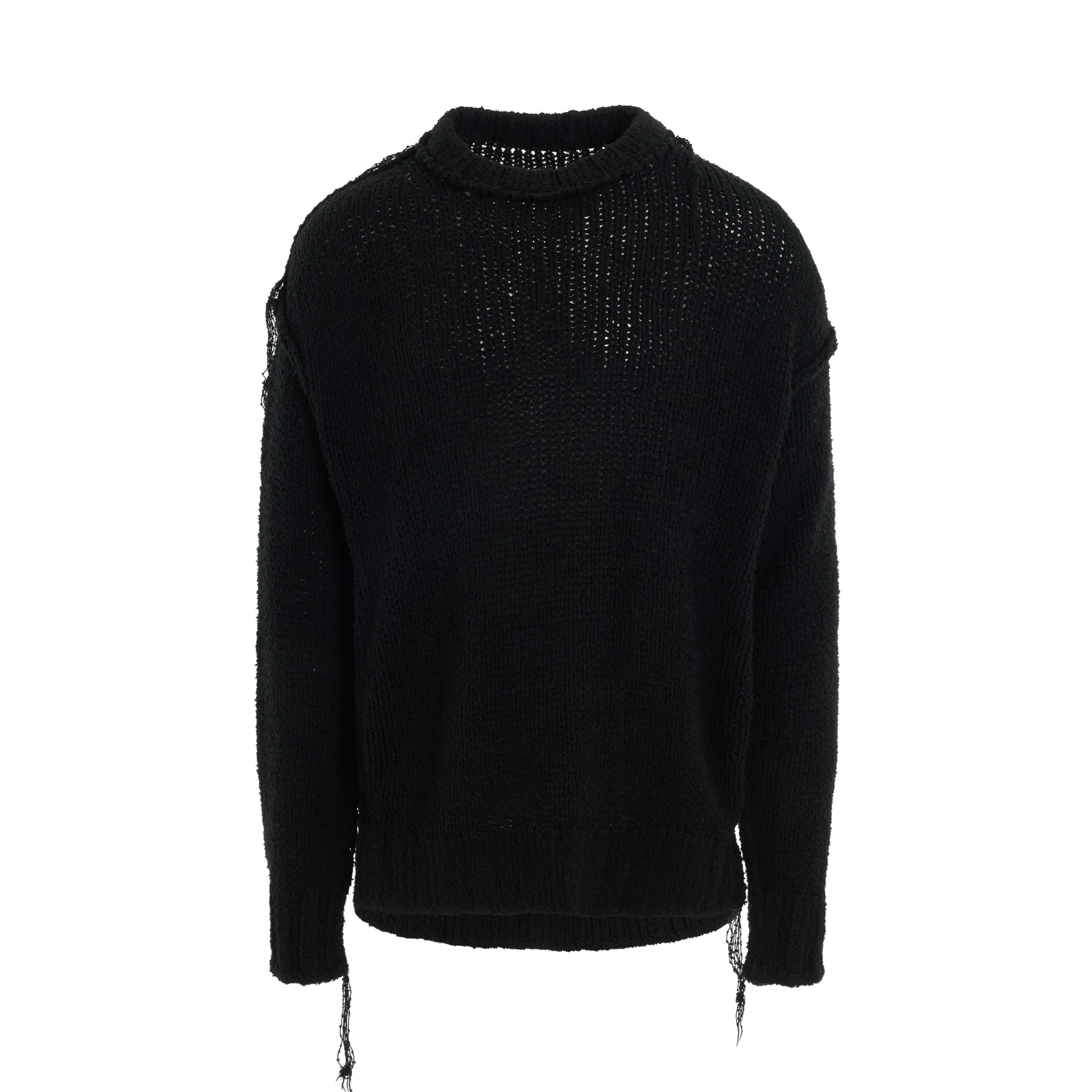 Knit Pullover with Ribbed Waistband in Black