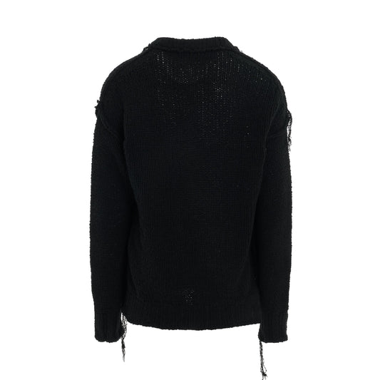 Knit Pullover with Ribbed Waistband in Black