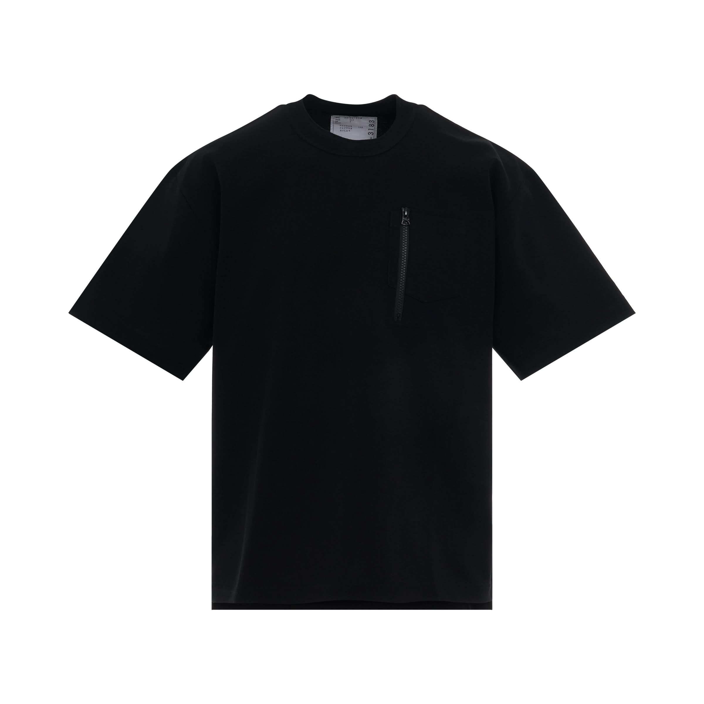 Cotton Jersey Zip T-Shirt in Black