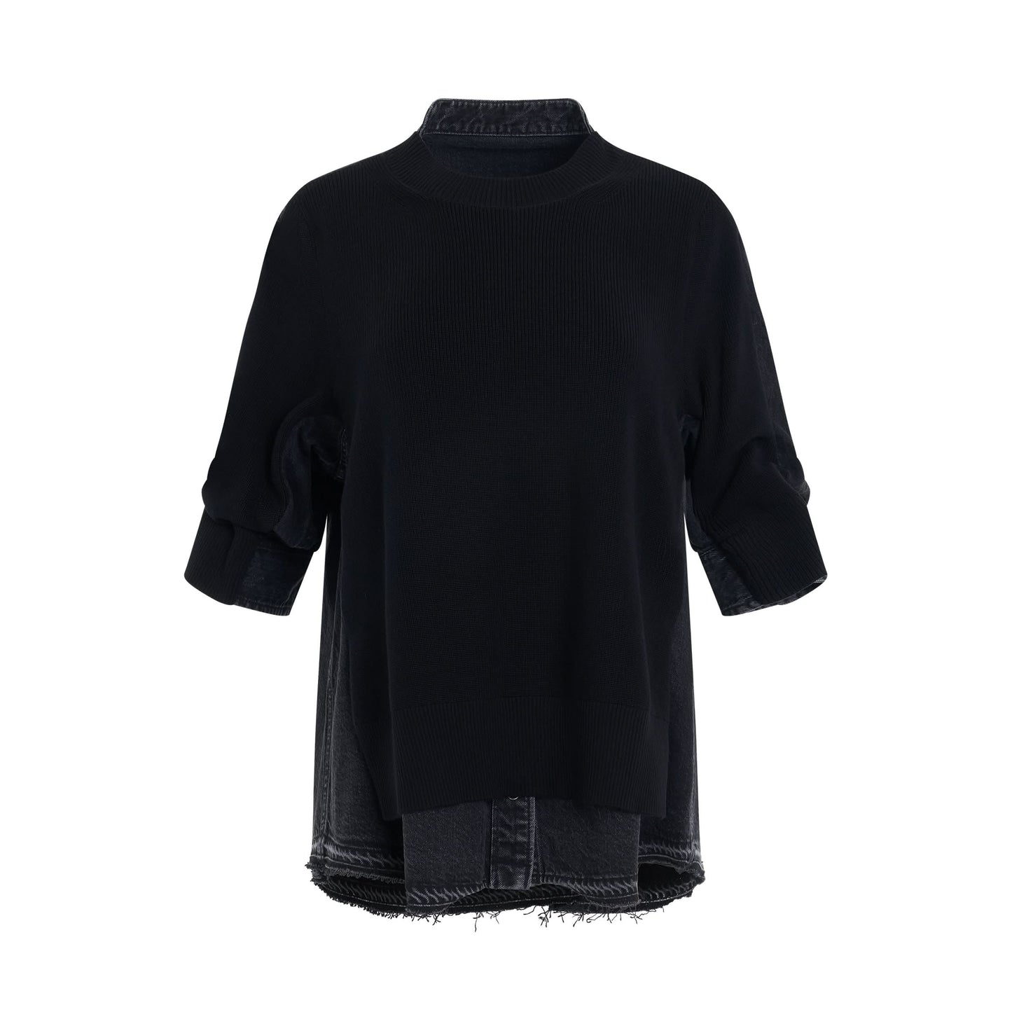 Short Sleeve Denim Pullover in Black