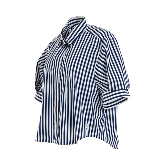 Thomas Mason Cotton Poplin L/S Shirt in Navy Stripe