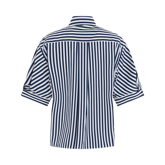 Thomas Mason Cotton Poplin L/S Shirt in Navy Stripe