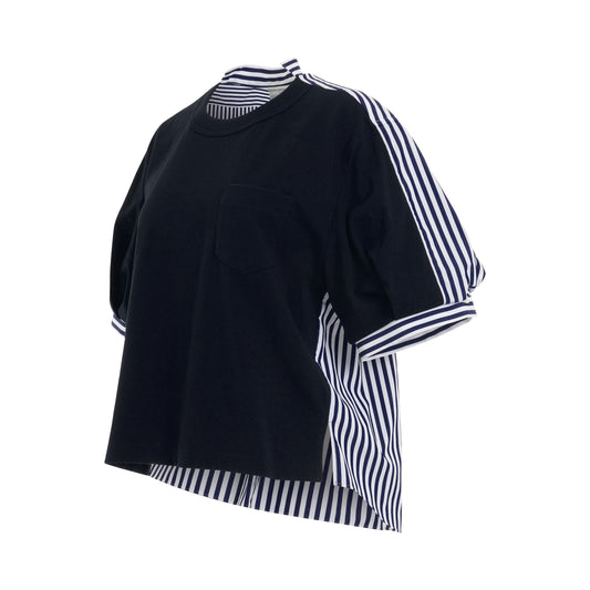 Cotton Poplin x Cotton Jersey T-Shirt in Navy/Stripe