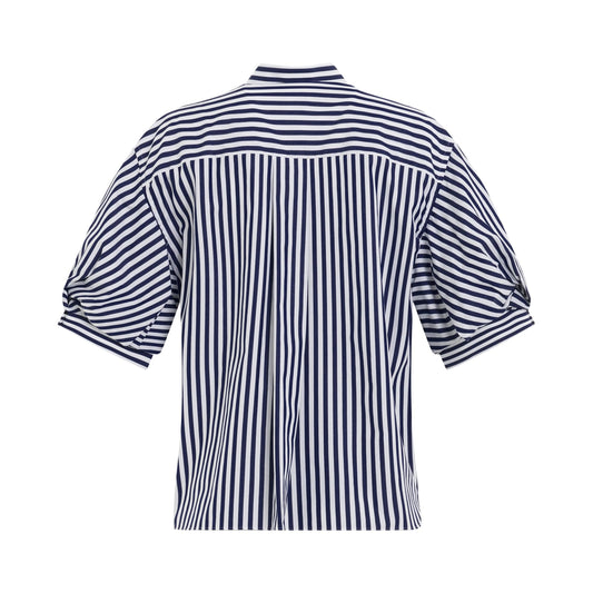 Cotton Poplin x Cotton Jersey T-Shirt in Navy/Stripe