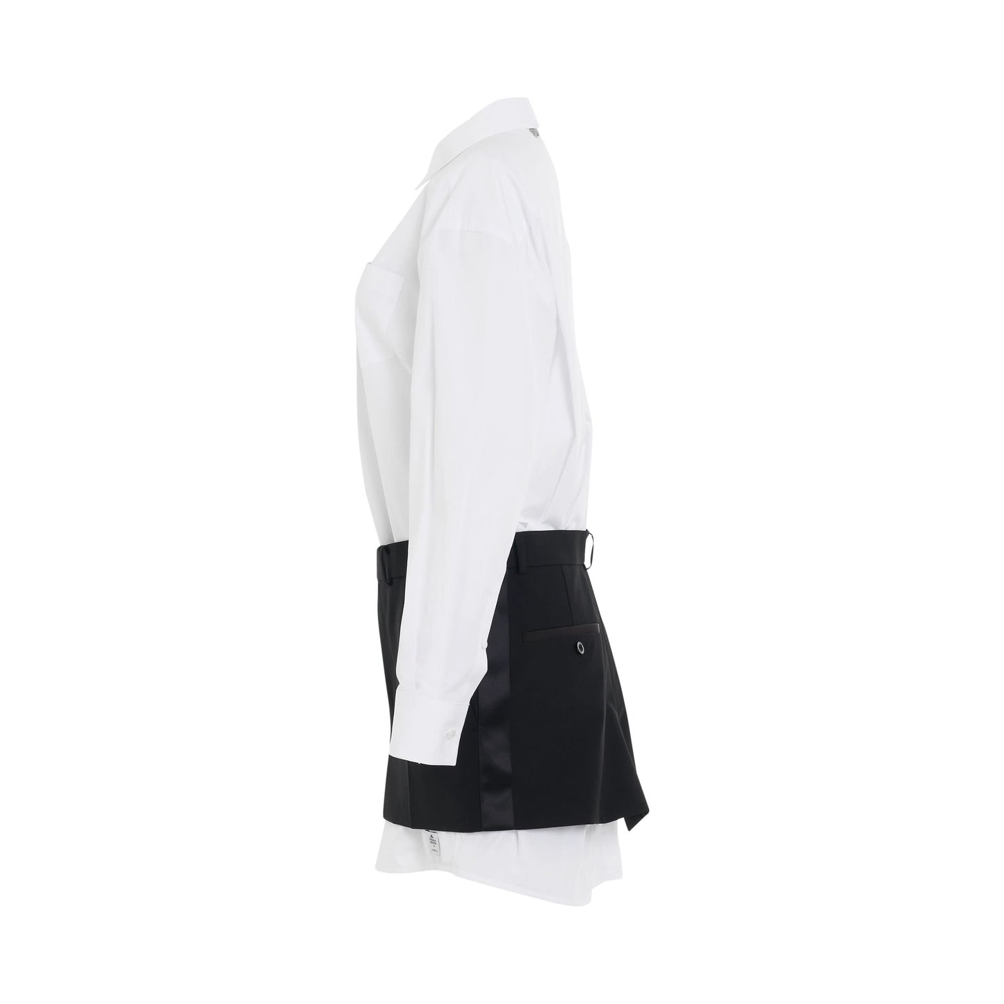 Thomas Mason Cotton Poplin Suiting Dress in Off White/Black