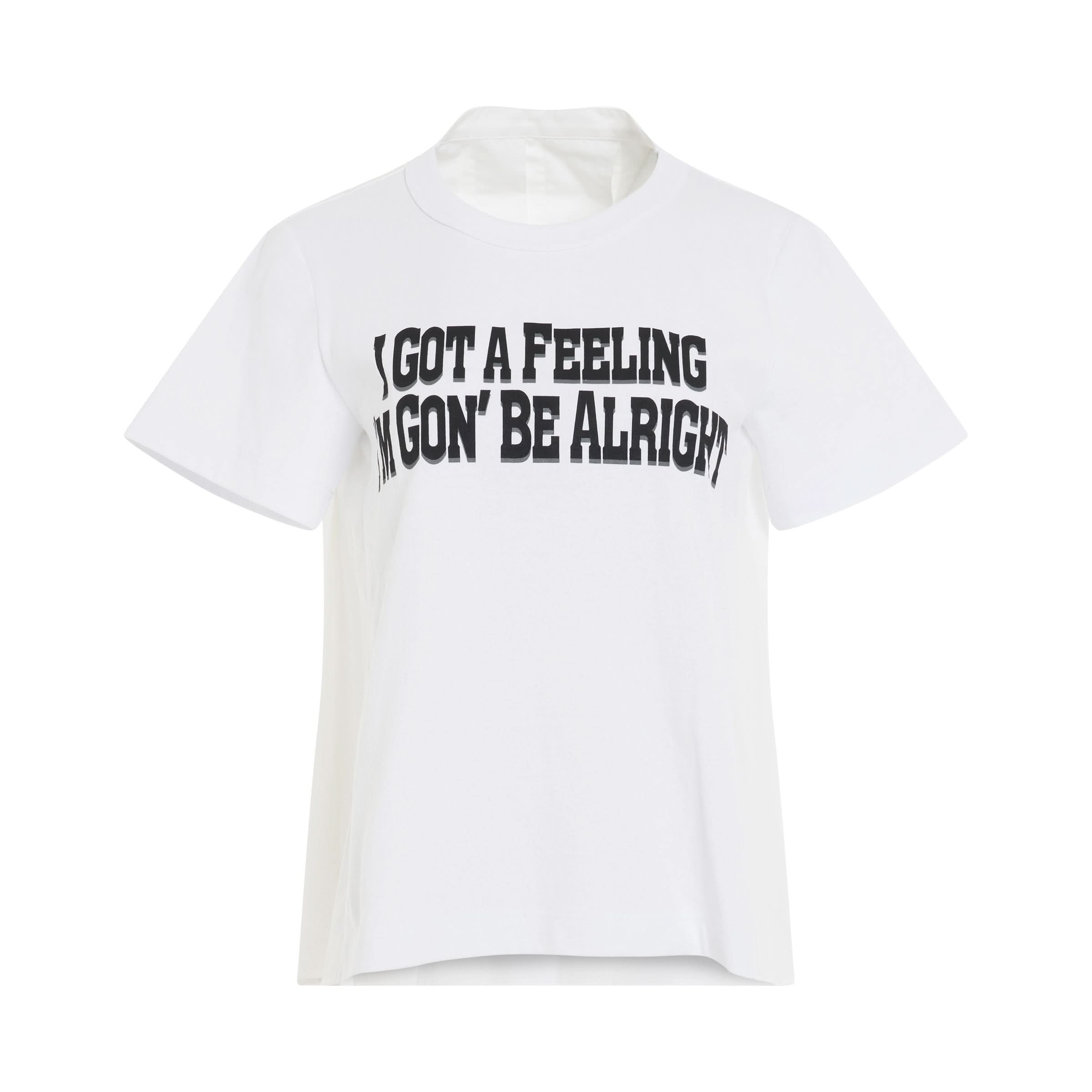 I Got A Feeling Print Side Pleats T-Shirt in Off White