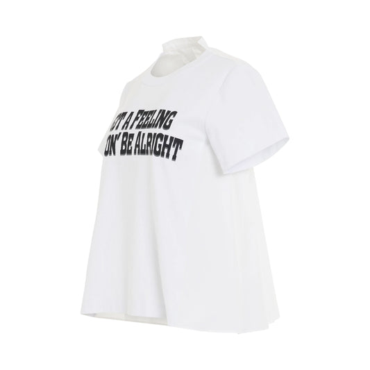 I Got A Feeling Print Side Pleats T-Shirt in Off White