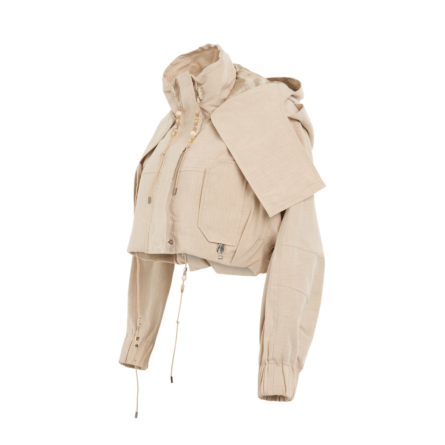 Raphia Crop Jacket in Light Beige