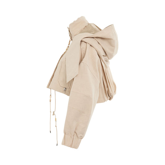 Raphia Crop Jacket in Light Beige