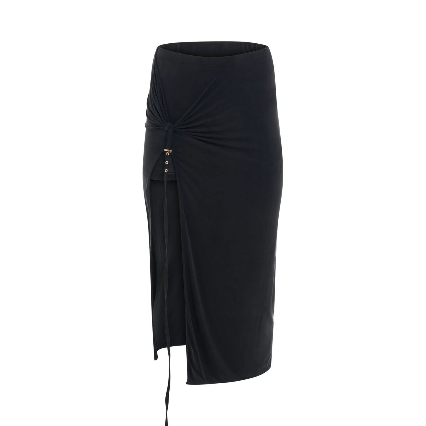 Pareo Croissant Buckle Slit Long Skirt in Black