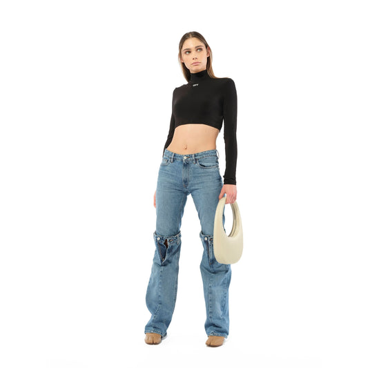 Open Knee Jeans in Washed Blue