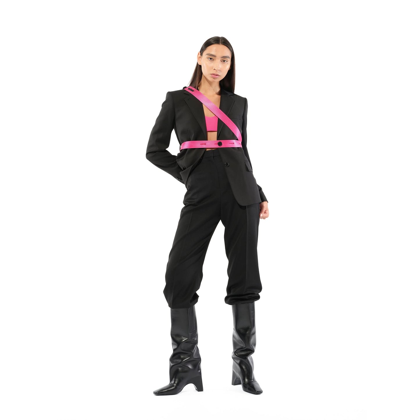 Seatbelt Blazer in Black/Fuchsia