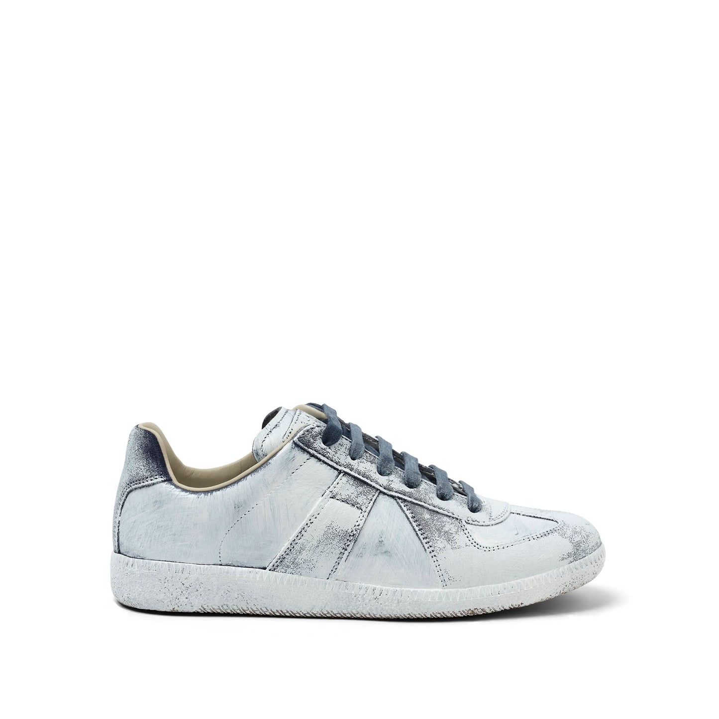 Replica Painted Leather Sneakers in White/Blue