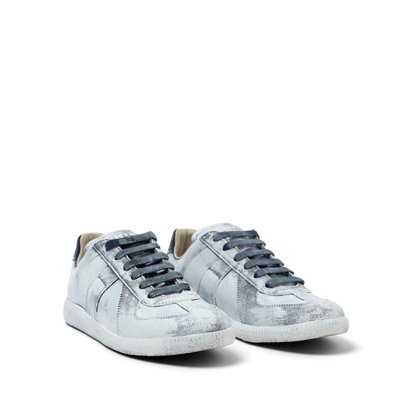 Replica Painted Leather Sneakers in White/Blue