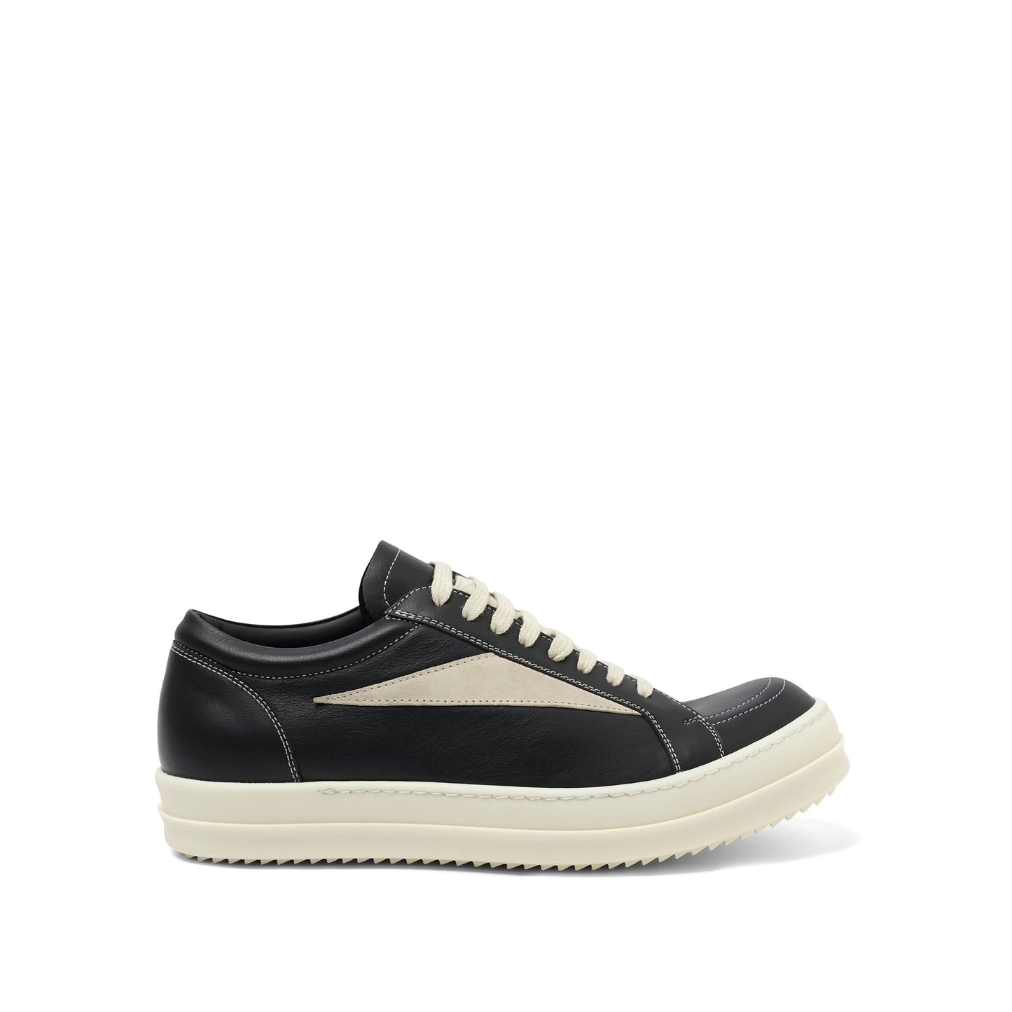 Full Grain Calf Leather Vintage Sneaker in Black/Milk