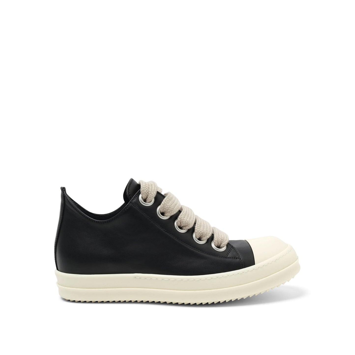 Full Grain Leather Jumbolaced Low Sneaker in Black/Pearl/Milk