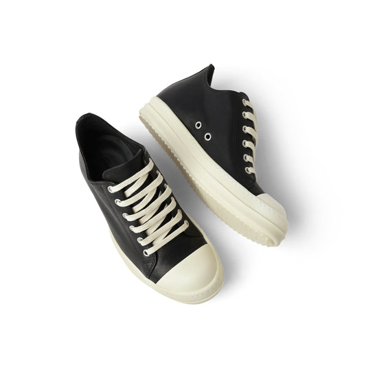 Washed Calf Low Sneaks in Black/Milk