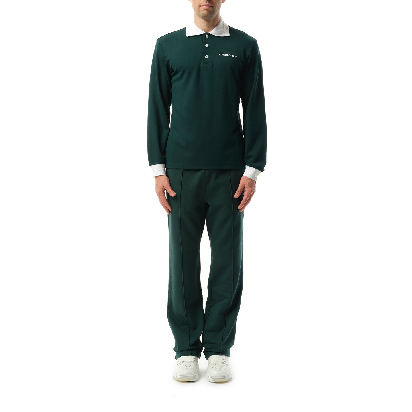 Long Sleeve Viscose Polo in Green