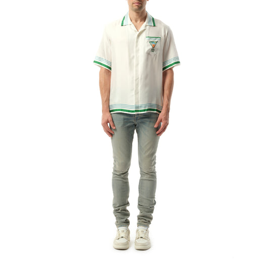 Metaphysical Tennis Icon Cuban Collar Shirt in White/Green