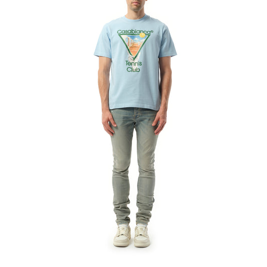 Metaphysical Tennis Icon Printed T-Shirt in Light Blue