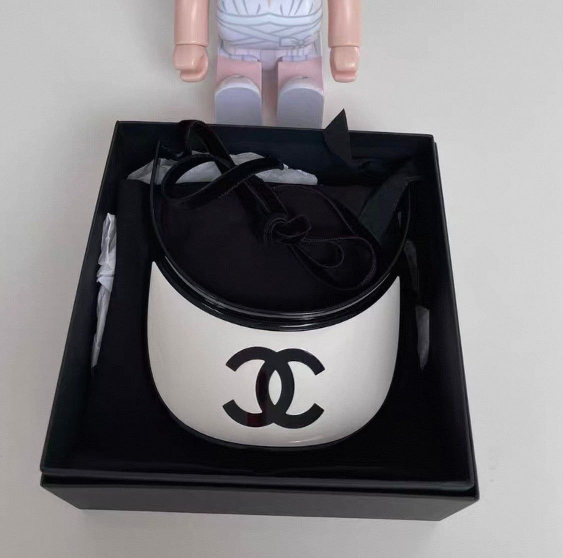 Rare Chanel black & white plastic hat