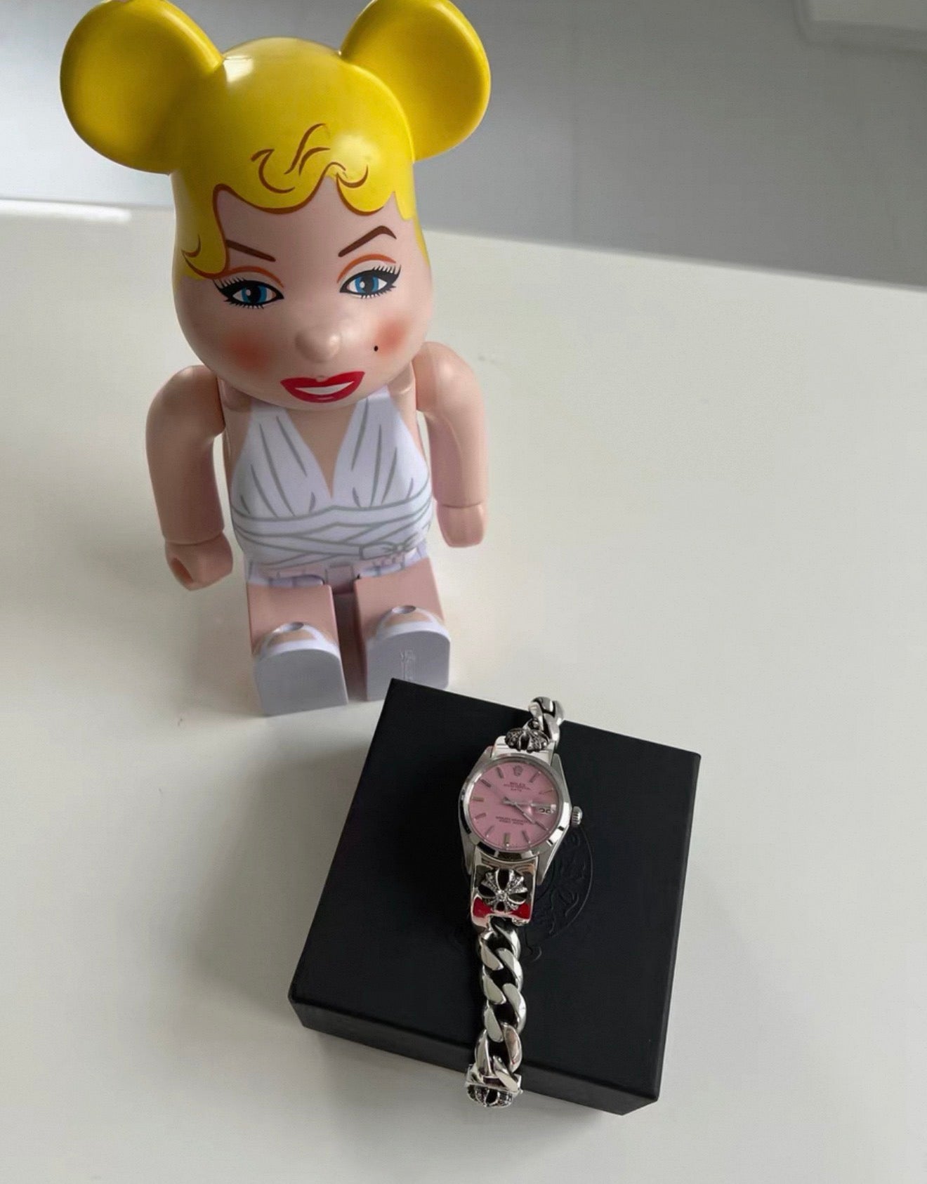 Chromes Hearts Pink Silver Rolex Watch