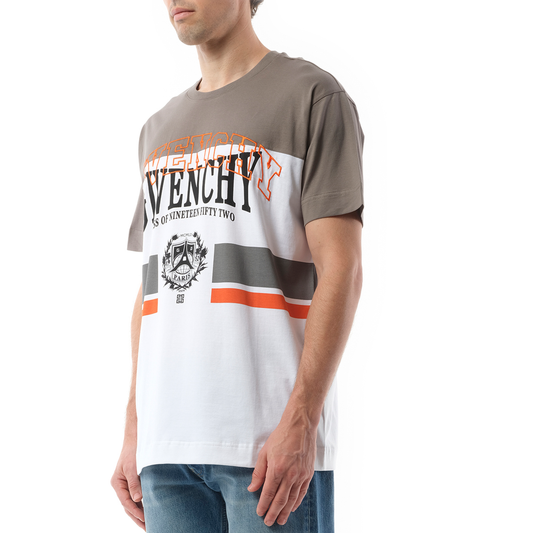 College Print Stripes Logo T-Shirt in Grey/White