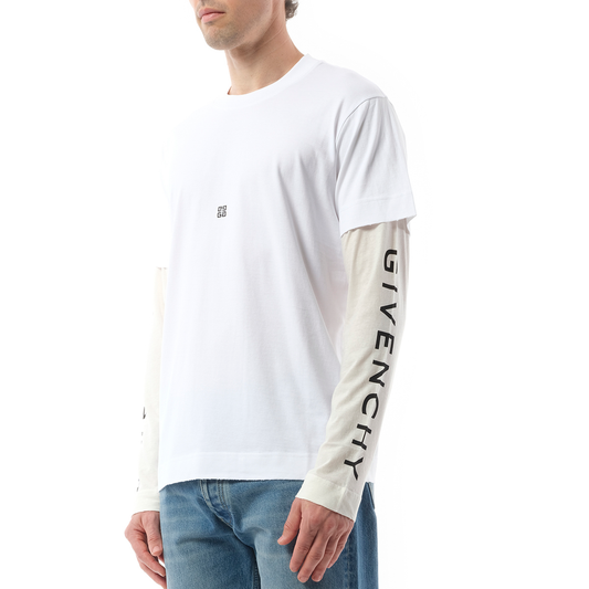 Multi Layer Jersey Long Sleeve T-Shirt in White/Ecru