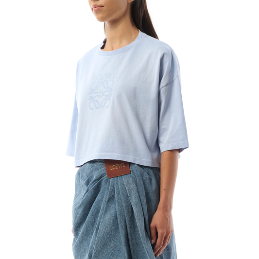 Cropped Anagram T-Shirt in Light Blue