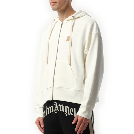 Bear in Mind Zipped Hoodie in Off White/Brown