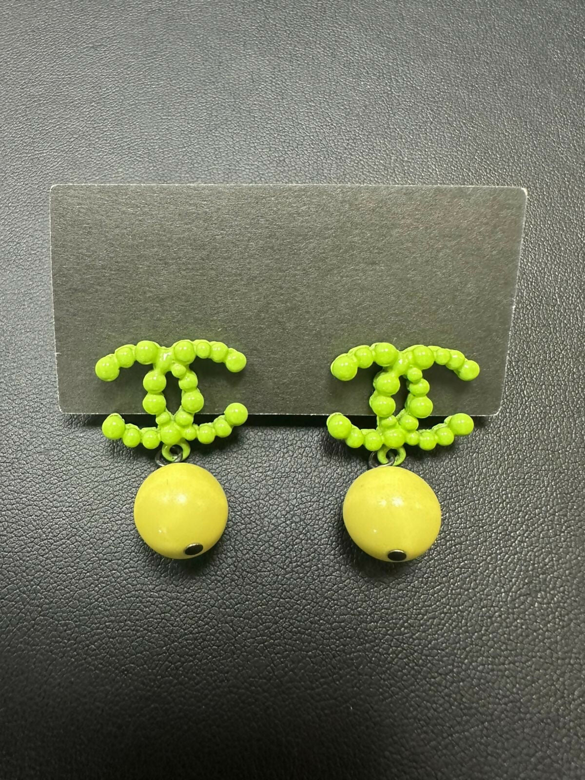 Chanel Vintage 04A Resin Fluorescent Green and Yellow Dangle Stud Earrings