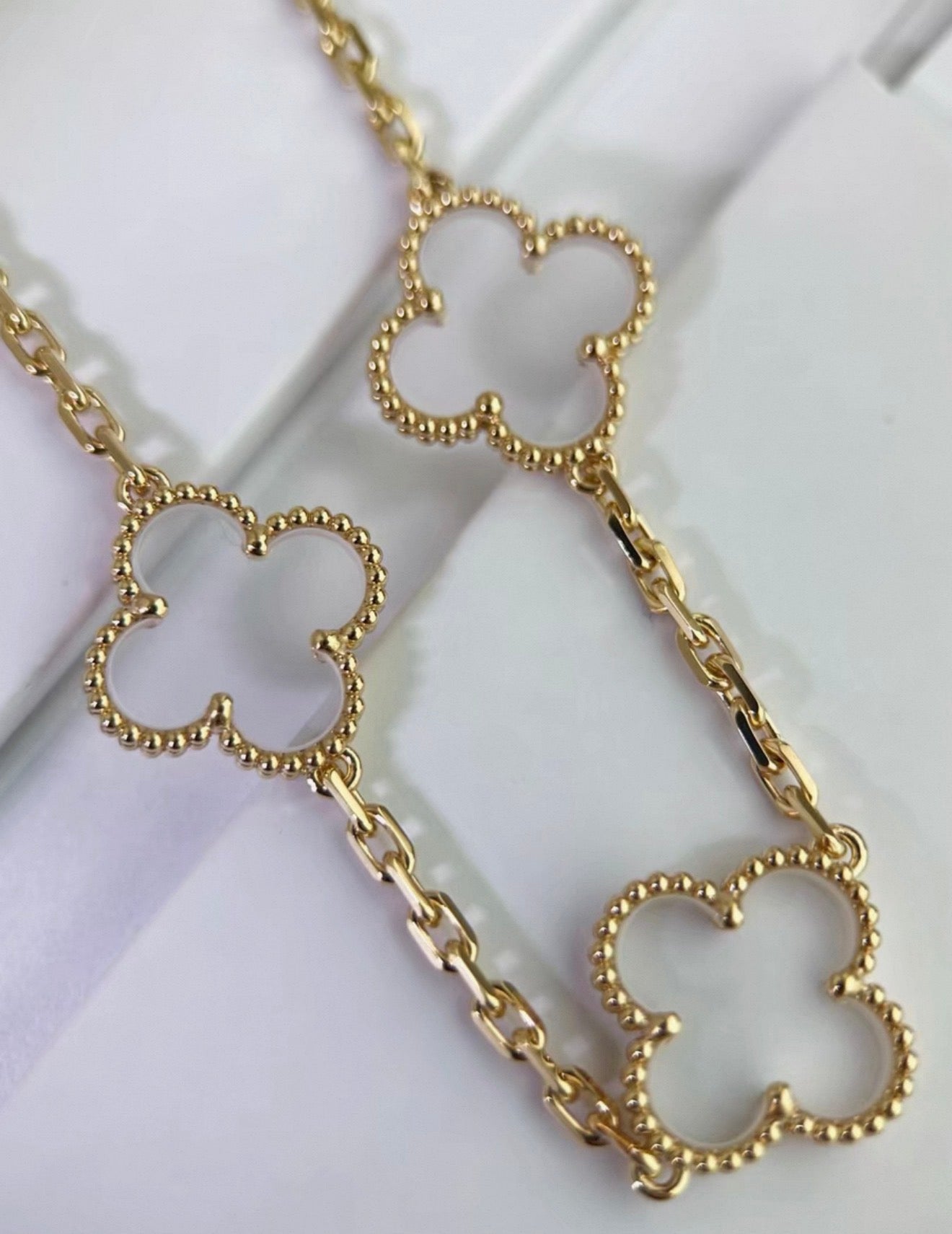 VAN CLEEF & ARPELS 18K Yellow Gold Rock Crystal 5 Motifs Vintage Alhambra Bracelet