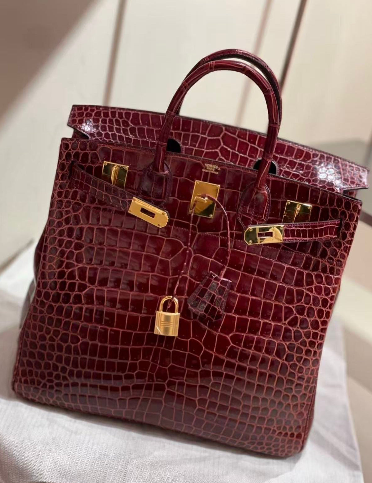 Hermes Birkin HAC 40 Rouge H Shiny crocodile leather gold hardware